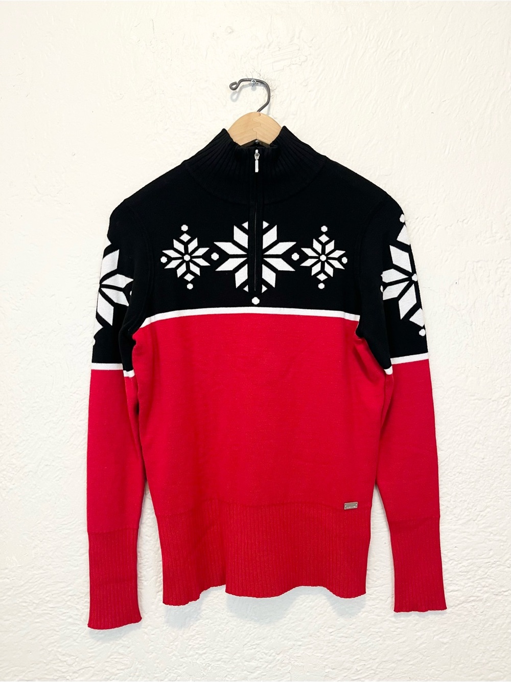 NILS Sweater 1/4 Zip Ski Skiwear Winter Red Black Fair Isle Medium M